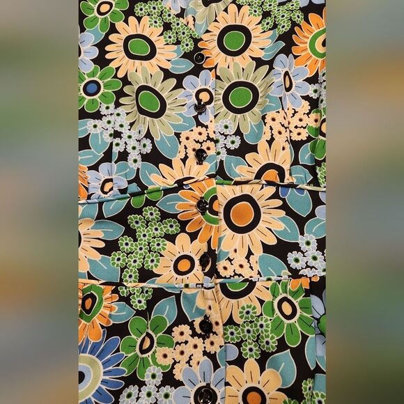 CAbi Happy Top 5900 Blouse Retro Short Sleeve Floral Button Peplum Green‎ Blue M - Picture 7 of 16